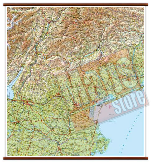 immagine di mappa murale mappa murale Veneto - mappa murale plastificata con eleganti aste in legno - cartografia dettagliata ed aggiornata - 96 x 86 cm