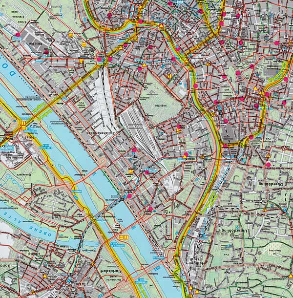 immagine di mappa di città mappa di città Vienna / Wien - mappa della città, plastificata - con chiese, monumenti, musei, teatri, trasporti pubblici, elenco delle strade - edizione 2025