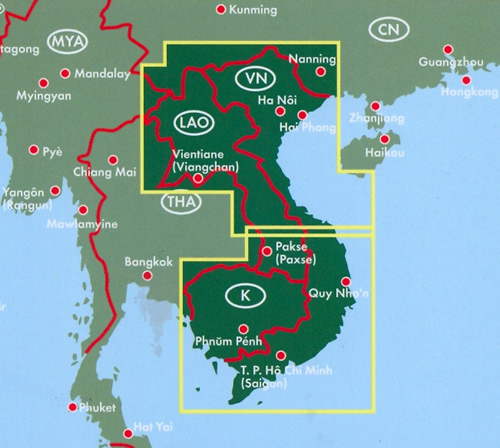 immagine di mappa stradale mappa stradale Vietnam, Laos, Cambogia - con Hà Noi, Ho Chí Minh (Sài Gòn), Da Nang, Huè, Haiphong, Hai Phong, Phnom Penh, Luang Prabang, Vat Phu, Vientiane, Vang Vieng, Nam U, Phongsaly, Luang Namtha - edizione 2025