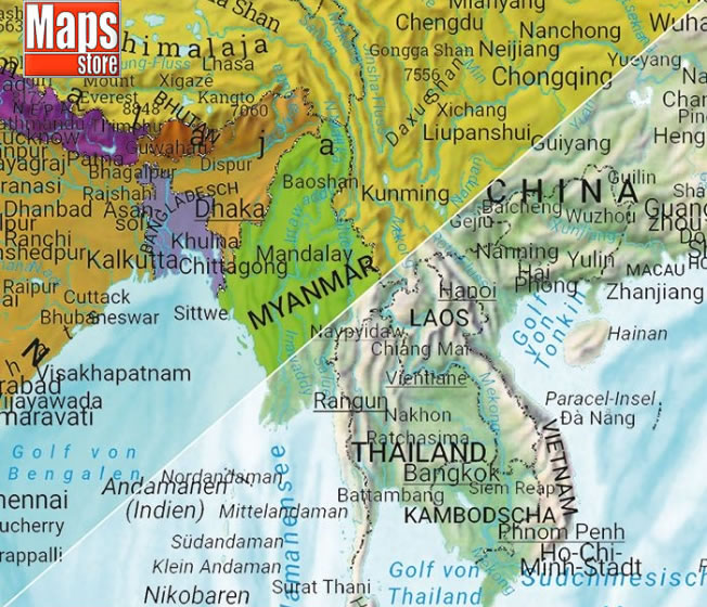 immagine di mappa mappa World / Mondo - carta geografica del mondo / planisfero - cartografia Politica e Fisica (fronte/retro) - mappa ripiegata a soffietto - edizione 2025