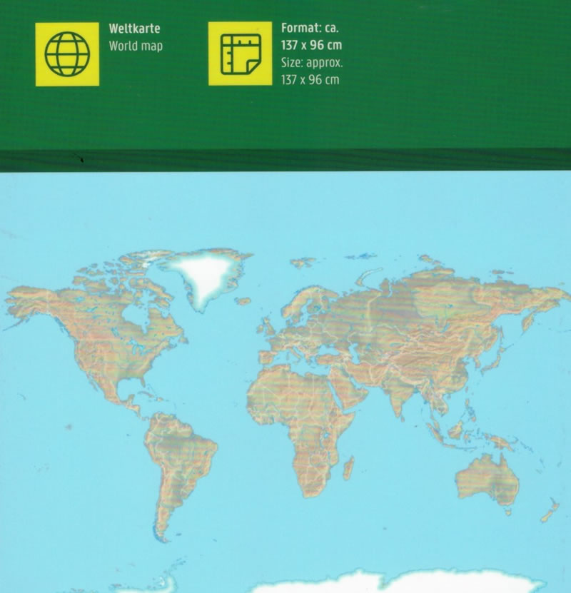 immagine di mappa mappa World / Mondo - carta geografica del mondo / planisfero - cartografia Politica e Fisica (fronte/retro) - mappa ripiegata a soffietto - edizione 2025