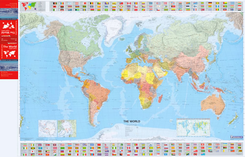 immagine di mappa mappa The World / Il Mondo - planisfero / carta geografica del mondo politica - con bandiere, informazioni sul clima, popolazione, fusi orari e sezione dei poli - mappa n.701 Michelin - nuova edizione