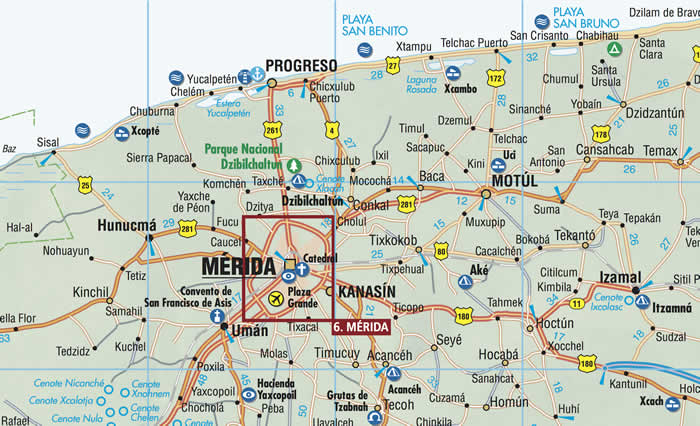 immagine di mappa stradale mappa stradale Yucatan - con Cancun, Campeche, Merida - mappa plastificata