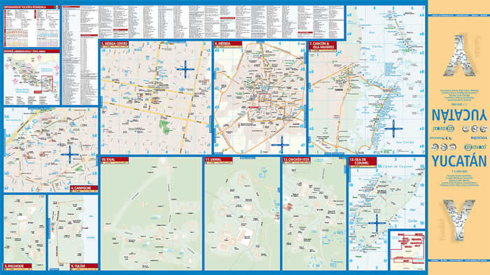 immagine di mappa stradale mappa stradale Yucatan - con Cancun, Campeche, Merida - mappa plastificata