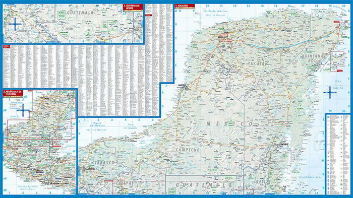 immagine di mappa stradale mappa stradale Yucatan - con Cancun, Campeche, Merida - mappa plastificata