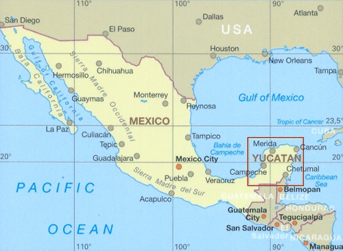 immagine di mappa stradale mappa stradale Yucatan - con Cancun, Merida, Playa del Carmen, Chetumal - mappa impermeabile e antistrappo