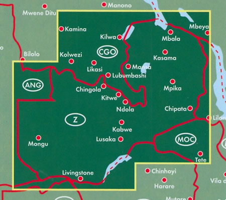 immagine di mappa stradale mappa stradale Zambia - con Kabwe, Ndola, Chipata, Mansa, Lusaka, Kasama, Solwezi, Livingstone, Mongu