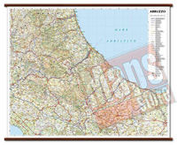 mappa Abruzzo e Molise murale con cartografia dettagliata ed aggiornata plastificata, eleganti aste in legno 96 x 78 cm 2021