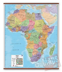 mappa murale Africa  - mappa murale plastificata, laminata, scrivibile e lavabile - con eleganti aste in legno e ganci in acciaio - cartografia fisica e politica - 100 x 125 cm