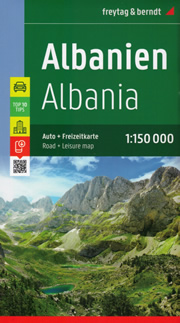 mappa stradale Albania - con Tirana, Durazzo, Scutari, Elbasan, Coriza, Valona, Fier - mappa stradale con luoghi panoramici, parchi e riserve naturali - EDIZIONE Settembre 2023