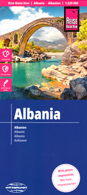 mappa Albania con Tirana, Scutari, Durazzo, Elbasan, Ksamil, Himare, Valona, Malësi e Madhe, Saranda, Monte Korab, Coriza stradale impermeabile antistrappo spiagge, riserve naturali, luoghi panoramici 2022