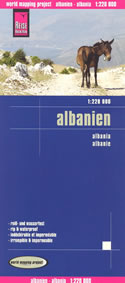 mappa stradale Albania - con Tirana, Scutari, Durazzo, Elbasan, Ksamil, Himare, Valona, Malësi e Madhe, Saranda, Monte Korab, Coriza - Mappa Plastificata