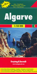 mappa stradale Algarve - con Albufeira, Alcoutim, Aljezur, Castro Marim, Faro, Lagoa, Lagos, Loulé, Monchique, Olhão, Portimão, São Brás de Alportel, Silves, Tavira, Vila do Bispo, Vila Real de Santo António