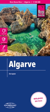 mappa Algarve (Portogallo) stradale ed escursionistica, impermeabile e antistrappo con Albufeira, Alcoutim, Aljezur, Castro Marim, Faro, Lagoa, Lagos, Loulé, Monchique, Olhão, Portimão, São Brás de Alportel, Silves, Tavira, Vila do Bispo, Real Santo António 2024