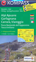 mappa topografica n.2451 - Alpi Apuane, Garfagnana, Carrara, Viareggio, Parco Nazionale dell'Appennino Tosco Emiliano - con Carrara, Massa, Pietrasanta, Bagnone, Fivizzano, Passo del Cerreto, Ameglia, Lucca - mappa plastificata, compatibile con sistemi GPS - edizione 2016
