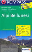 mappa topografica n.77 - Alpi Bellunesi, Alleghe, Rocca Piétore, Monte Civetta, Valle d'Ampezzo, Pieve di Cadore, Antelao, Longarone, Ponte nelle Alpi, Farra d'Alpago, Passo Duran, Agordo, Rivamonte, M. Pizzocco, S. Giustina, Trichiana, Belluno, M. Schiara - mappa plastificata, compatibile con GPS