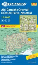 mappa topografica n.018 - Alpi Carniche Orientali, Canal del Ferro, Nassfeld - con Passo di Pramollo, Poludnig, M. Zermula, Paularo, Pontebba, Malborghetto, M. Sernio, Zuc dal Bor, Val Dogna, Due Pizzi, Moggio Udinese, Chiusaforte, Val Aupa - con reticolo UTM compatibile con sistemi GPS