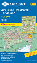 mappa topografica n.019 - Alpi Giulie Occidentali, Tarvisiano - Canin, Bovec, Cave del Predil, Mangart, Lago del Predil, Tarvisio, Fusine, Jof di Montasio, Due Pizzi, Malborghetto, Sella Nevea, Zaga, Osternig, Poludnig - con reticolo UTM compatibile con GPS - nuova edizione