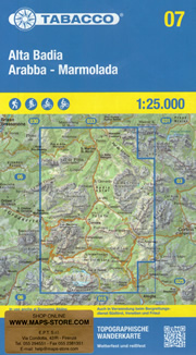 mappa n.007 Alta Badia, Arabba, Marmolada con S. Martino, La Valle, Val de Mareo, Passo Erbe, Marebbe, Fanes, Cassiano, Puez, Gardena, Corvara, Selva, Sella, Colfosco, Canazei, Pordoi, Valparola, Falzarego, Campolongo, Fedaia, Rocca Pietore, Marmolada, Lago Fedaia reticolo UTM per GPS impermeabile, antistrappo, plastic free, eco friendly 2022