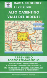 mappa Alto Casentino, Valli del Bidente n.33 con sentieri CAI Monte Falterona, Campigna, Parco Nazionale Foreste Casentinesi, Corniolo, Camaldoli, Passo la Calla, Bagno di Romagna, Stia, Pratovecchio, Lago Ridracoli 2023