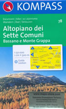 mappa topografica n.78 - Altopiano dei Sette Comuni, Bassano del Grappa, Monte Grappa, M. Lozze, Passo di Vezzena, M. Verena, Arsiero, Caltrano, Grigno, Valstagna - con sentieri CAI, percorsi MTB, vie ferrate e funivie - nuova edizione