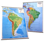mappa murale America del Sud - mappa murale plastificata con aste - cartografia fisica e politica (stampata fronte/retro) - 102 x 139 cm