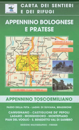 mappa Appennino Bolognese e Pratese n.23 con sentieri CAI Passo Futa, Laghi di Suviana Brasimone, Camugnano, Castiglione de' Pepoli, Lagaro, Monghidoro, Montepiano, Pian del Voglio, S.Benedetto Val Sambro 2023