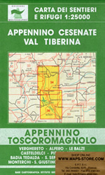 mappa Appennino Cesenate, Val Tiberina n.34/36 Toscoromagnolo Monterchi, Sansepolcro, Anghiari, Verghereto, Monte Fumaiolo, Casteldelci, Pieve S. Stefano, Badia Tedalda, Giustino, Città di Castello, Alfero, Le Balze