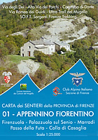 mappa n.01 Appennino Fiorentino Via Dei, Alta dei Parchi, Cammino di Dante, Romea Guidi con Firenzuola, Monte Bastione, Gazzaro, Palazzuolo sul Senio, Marradi, Passo Futa, Colla Casaglia, Lavane carta sentieri rifugi, CAI numerati, sorgenti, cascate, punti panoramici, aree pic nic e campeggi 2023