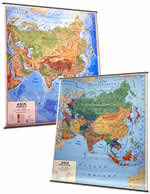 mappa murale Asia - mappa murale plastificata con aste - cartografia fisica e politica (stampata fronte/retro) - 128 x 102 cm