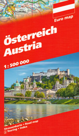 mappa Austria / Österreich con Vienna, St. Pölten, Linz/Lienz, Salisburgo (Salzburg), Innsbruck, Bregenz, Klagenfurt, Graz, Eisenstadt, Wels, Villaco (Villach) percorsi panoramici, parchi e riserve naturali 2023