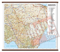 mappa Basilicata murale con cartografia dettagliata ed aggiornata plastificata, eleganti aste in legno 72 x 63 cm 2021