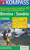 mappa topografica 93 - Bernina, Sondrio - con St. Moritz, Valtellina