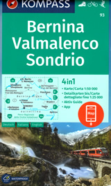 mappa Bernina, Valmalenco, Sondrio con St. Moritz, Valtellina, Silvaplana, Poschiavo, Brusio, Teglio, Parco Orobie Valtellinesi Kompass n.93 plastificata, compatibile GPS 2023