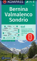 mappa topografica n.93 - Bernina, Valmalenco, Sondrio, St. Moritz, Valtellina, Silvaplana, Poschiavo, Brusio, Teglio, Parco delle Orobie Valtellinesi - mappa plastificata, compatibile con GPS