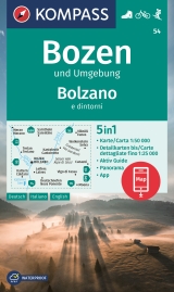 mappa Bolzano con Alpe di Siusi, Val Gardena, Merano, Sarentino, Funes, Selva, Castelrotto, Caldaro, Laives, Vigo Fassa, Ponente, Moena sentieri CAI, percorsi panoramici e parchi naturali Kompass n.54 plastificata, compatibile GPS 2024