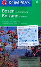 mappa topografica n.54 - Bolzano / Bozen, Merano, Klausen/Chiusa, Castelrotto, Tires/Tiers, Ciancei/Canazei, Moena, Auer/Ora, Laives/Leifers - compatibile con GPS + mappa panoramica - nuova edizione