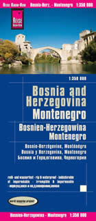 mappa stradale Bosnia, Erzegovina/Herzegovina, Montenegro - con Saraievo, Banja Luka, Tuzla, Mostar, Zenica, Travnik, Bihać, Srebenica, Doboj, Bijeljina, Živinice, Podgorica, Nikšić, Cattaro (Kotor), Pljevlja, Bijelo Polje, Cettigne (Cetinje), Budua (Budva), Antivari (Bar), Dulcigno (Ulqini/Ulcinj) - mappa stradale impermeabile e antistrappo - nuova edizione