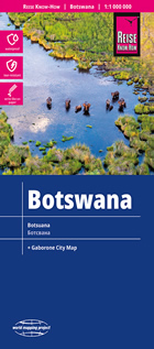 mappa Botswana con Gaborone, Francistown, Molepolole, Serowe stradale, impermeabile e antistrappo luoghi panoramici, parchi riserve naturali 2024