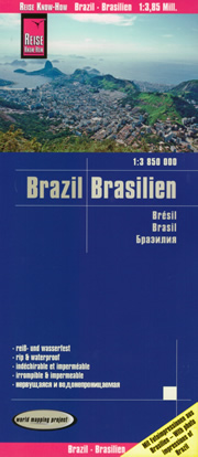 mappa Brasile / Brazil stradale, impermeabile e antistrappo con San Paolo, Rio de Janeiro, Salvador, Brasilia, Fortaleza, Belo Horizonte, Manaus, Curitiba, Recife, Porto Alegre, Belém, Goiânia, Guarulhos, Campinas, São Luís, Gonçalo, Maceió, Duque Caxias, Natal, Campo Grande