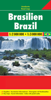 mappa Brasile / Brazil stradale con San Paolo, Rio de Janeiro, Salvador, Brasilia, Fortaleza, Belo Horizonte, Manaus, Curitiba, Recife, Porto Alegre, Belém, Goiânia, Guarulhos, Campinas, São Luís, Gonçalo, Maceió, Duque Caxias, Natal, Campo Grande