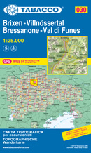 mappa topografica n.030 - Bressanone / Brixen, Val di Funes - Velturno, Corno di Tramin, Rio di Pusteria, Rodengo, Plose, Luson, Passo Erbe, Chiusa, Laion, Resciesa, Puez, Puez-Geisler, Ortisei - con reticolo UTM compatibile con sistemi GPS - nuova edizione