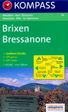 mappa topografica n.56 - Bressanone / Brixen, Val Pusteria, Badia, Funes, Sciaves, Valdurna, Racines, Chiusa, Sterzing/Vipiteno, Bruneck/Brunico, Monti Sarentini, Dolomiti - compatibile con sistemi GPS