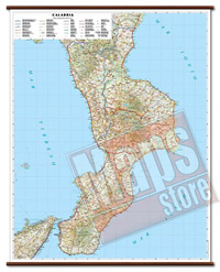 mappa murale Calabria - mappa murale con cartografia dettagliata ed aggiornata - plastificata, con eleganti aste in legno - 86 x 108 cm - edizione 2021