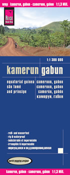 mappa Camerun (Cameroon/Kamerun), Gabon, Guinea Equatoriale, Bioko e Sao Tome con Yaoundé, Douala, Bertoua, Garoua, Libreville, Lambaréné, Port Gentil impermeabile antistrappo