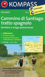 mappa topografica Cammino di Santiago, tratto spagnolo - con Jaca, Burgos, Leon, Santiago de Compostela - mappa escursionistica, plastificata, Kompass n.133 - con percorsi, altimetrie, riferimenti importanti per pellegrini e mappe delle località