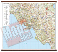 mappa murale Campania - mappa murale con cartografia dettagliata ed aggiornata - plastificata, con eleganti aste in legno - 96 x 86 cm - edizione 2021