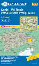 mappa n.027 Canin, Val Resia, Parco Naturale Prealpi Giulie Dogna, Raccolana, Valbruna, Cime del M. Musi, Bovec, Zaga, Uccea, Passo Tanamea, Venzone, Carnia, Resiutta, Moggio Udinese, Chiusaforte, Zuc dal Bor, Jof di Montasio, Sella, Due Pizzi, Plauris con reticolo UTM compatibile sistemi GPS