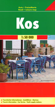 mappa Kos con Cardamena/Kardamena, Cefalo/Kefalos, Tigaki, Antimachia, Mastichari, Marmari, Pilì/Pyli, Zia, Zipari, Platani, Lagoudi, Asfendiù/Asfentiou, Leros, Kalimnos, Nisiros, Astipalea (Dodecaneso, isole Grecia) escursionistica, spiagge, percorsi per il trekking, luoghi panoramici e parchi naturali 2025