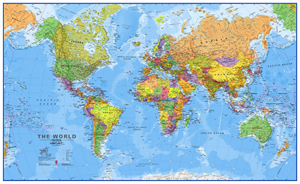 Planisfero - Politico e Fisico - Plastificato (plastificatura più resistente e rigida), con cartografia dettagliatissima ed aggiornata - grande formato 200 x 120 cm - ultima edizione Dicembre 2022